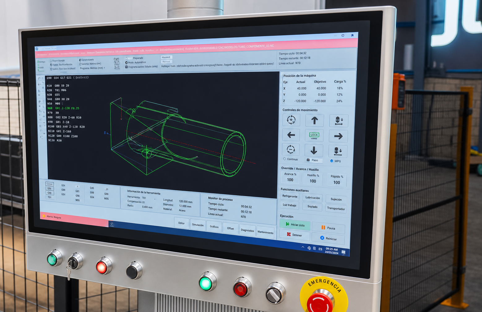 Pantalla de programación de un sistema CNC industrial